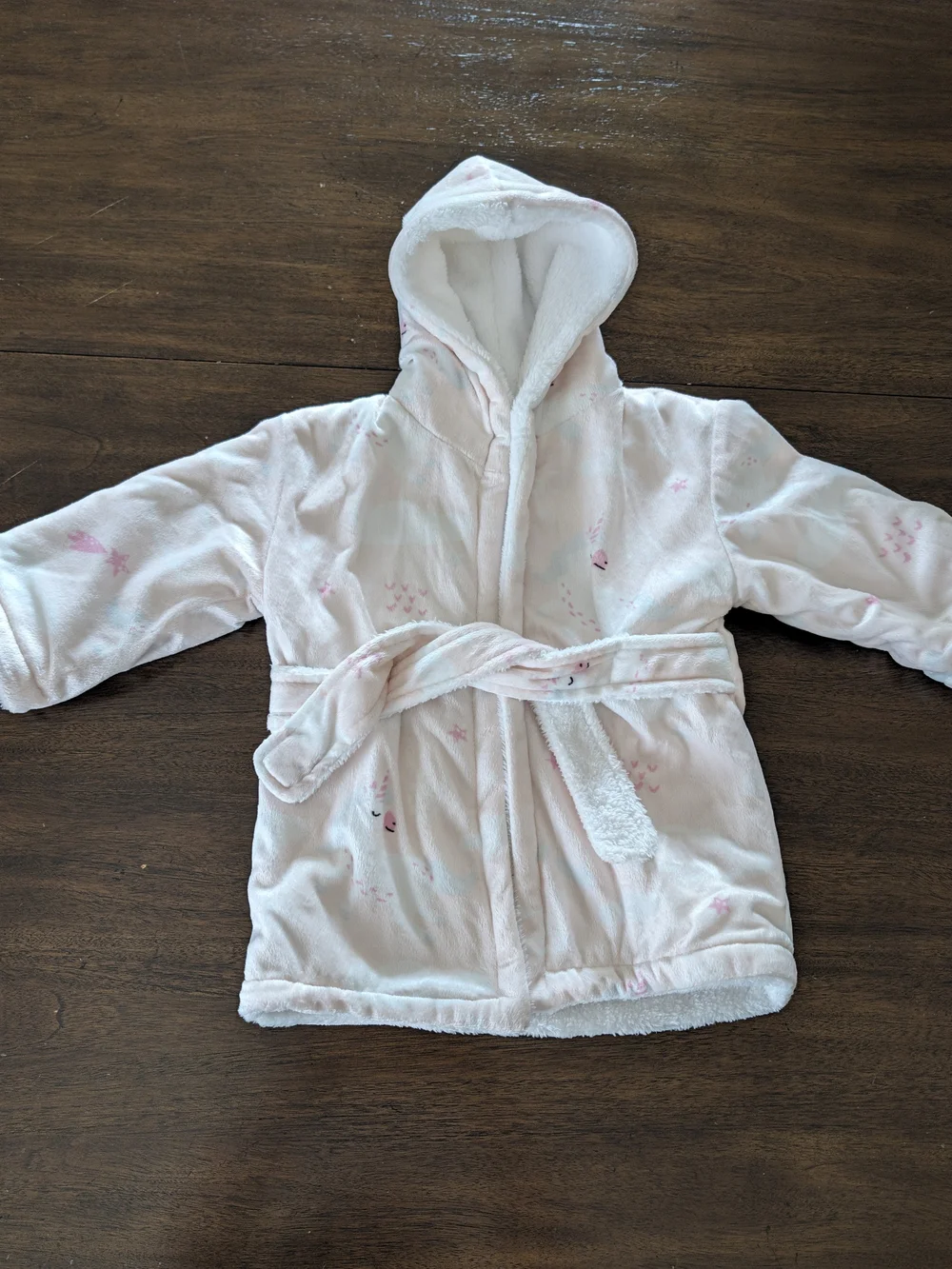 Toddler Unicorn Hooded Bath Robe - Light Pink White Plush 12 Month